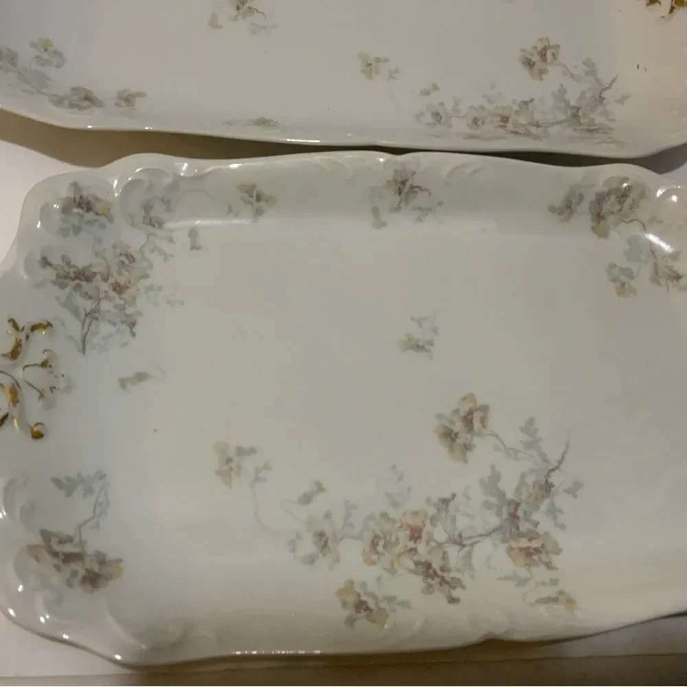 2 Vintage  Limoges J. Pouyat  France Hand Painted Oval Floral Gold Gilt Antique